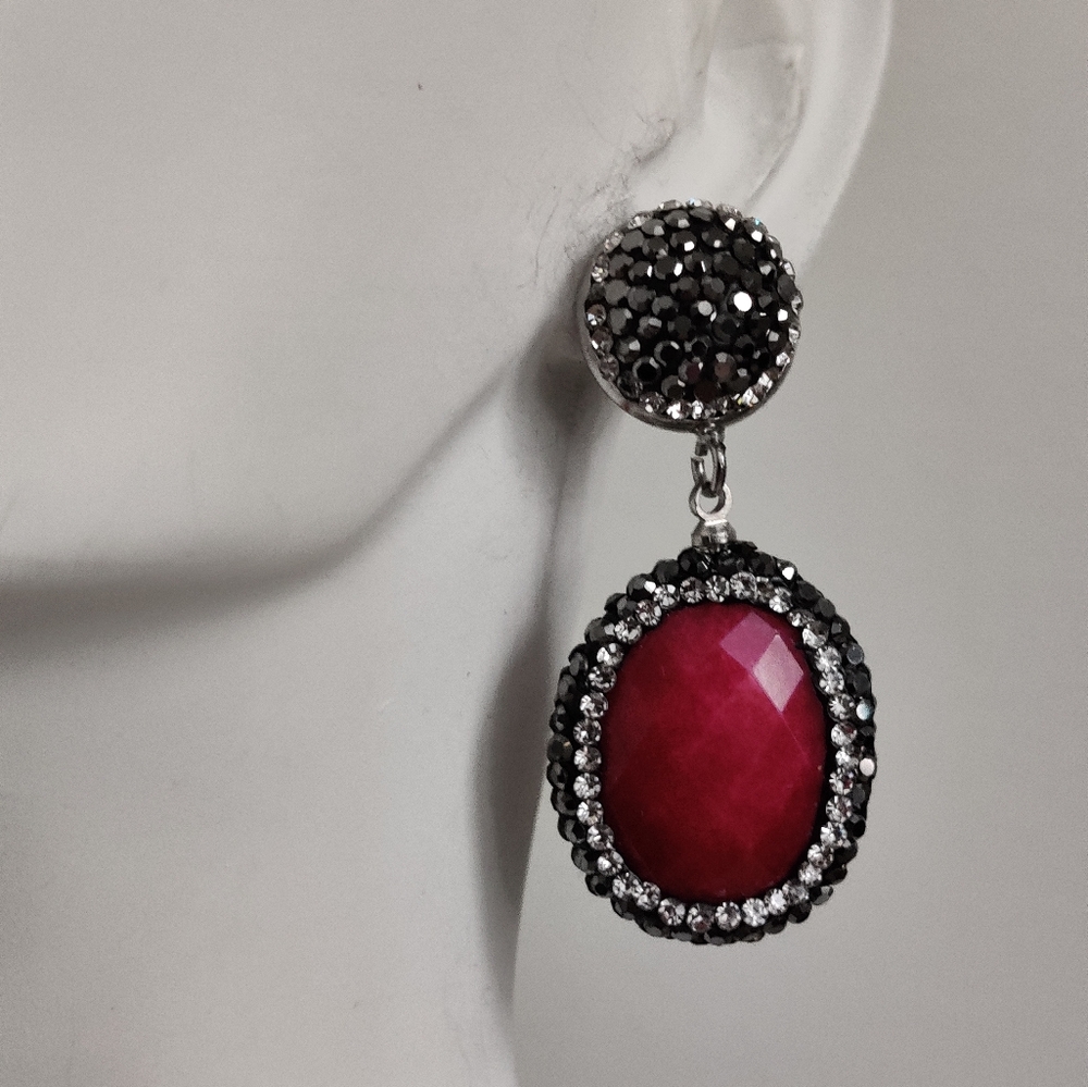 Sparkly Simulated Ruby and Marcasite Stones Earrings